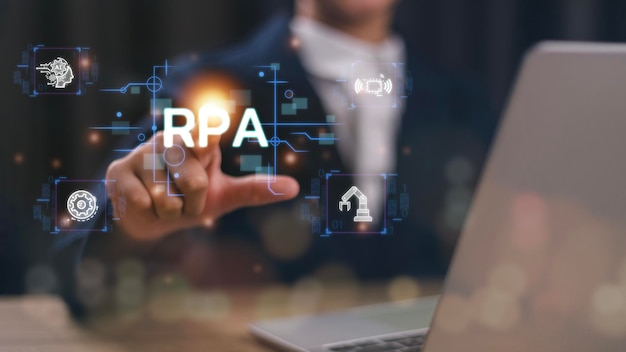 RPA Automatización de procesos robóticos Concepto tecnológico de innovación para la optimización de procesos empresariales