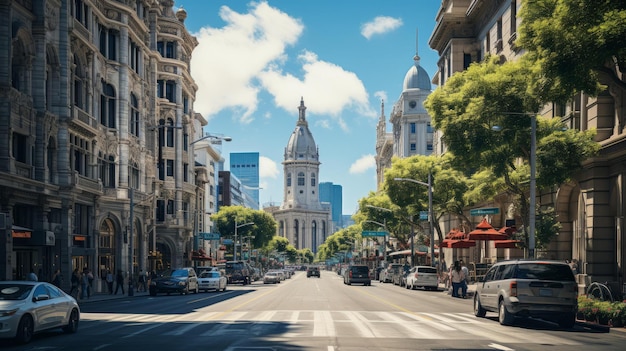 Rua BCity com carros e pessoas caminhando