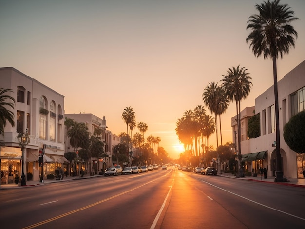 Rua Beverly Hills ao pôr-do-sol