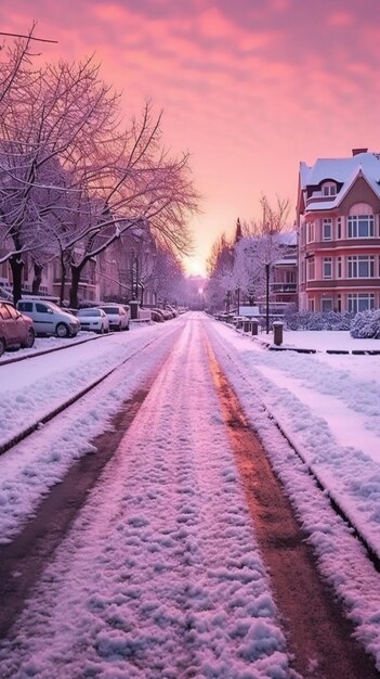 Foto rua coberta de neve pela manhã