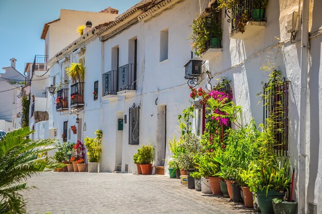 Foto rua com flores na cidade de mijas, espanha