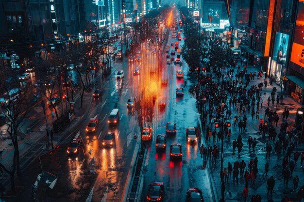 Rua da cidade à noite edifício moderno ambiente urbano