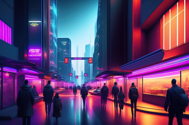 Rua da cidade futurista em estilo cyberpunk