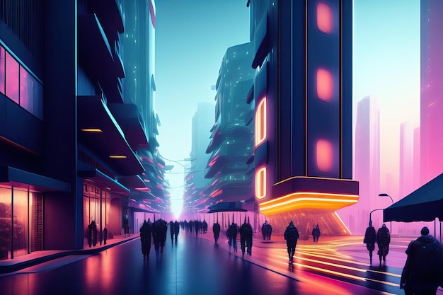 Rua da cidade futurista em estilo cyberpunk