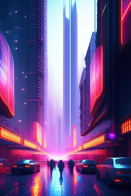 Rua da cidade futurista em estilo cyberpunk