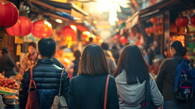 Foto rua do mercado de alimentos em pequim, china vista traseira de turistas chineses caminhando pelas ruas da cidade ar 169 estilizar 50 v 6 id de trabalho f73e2a55dfcb420ab537af8c5400e2f7