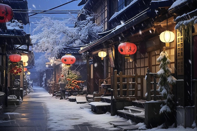 Rua histórica de Shirakawago no inverno do Japão