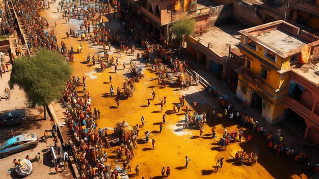 Rua lotada no centro de Varanasi