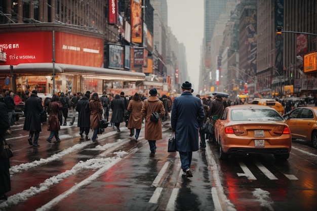 rua movimentada em Nova York com pessoas e empresários