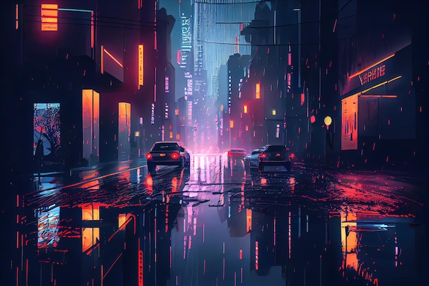 Rua neon futurista à noite Generative AI Generative AI