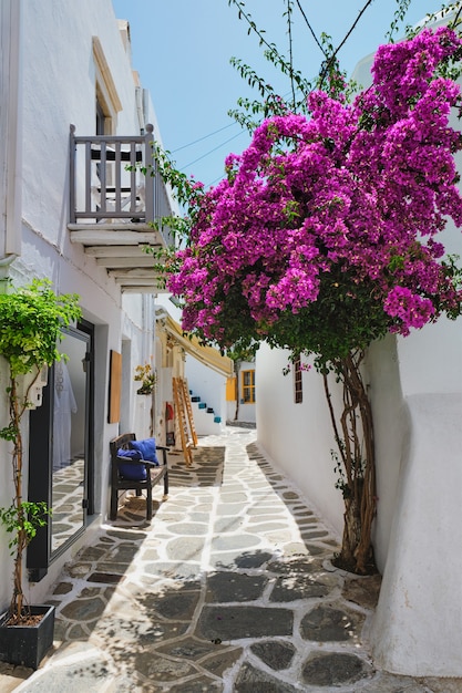 Foto rua pitoresca da cidade de naousa na ilha de paros, grécia