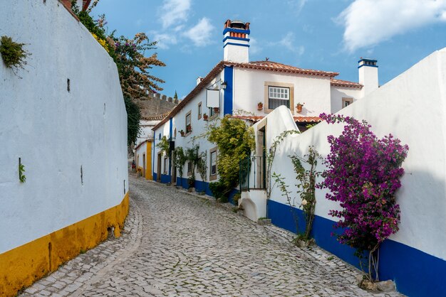 Rua típica da vila medieval de ÃƒÂ “bidos em Portugal.