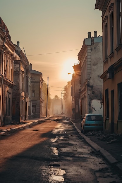 Rua Ucrânia com luzes vermelhas à noite