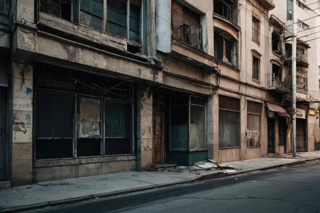 Foto rua urbana deserta com edifícios danificados