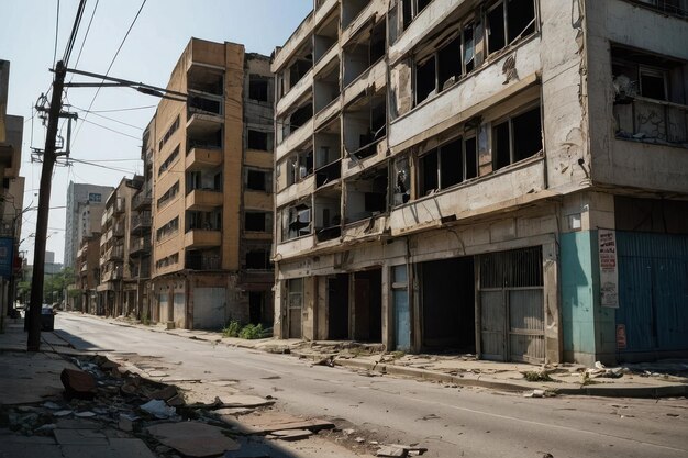 Foto rua urbana deserta com edifícios danificados