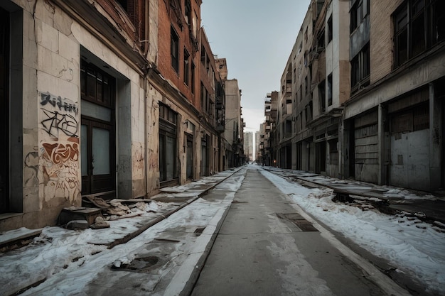 Foto rua urbana deserta com edifícios danificados