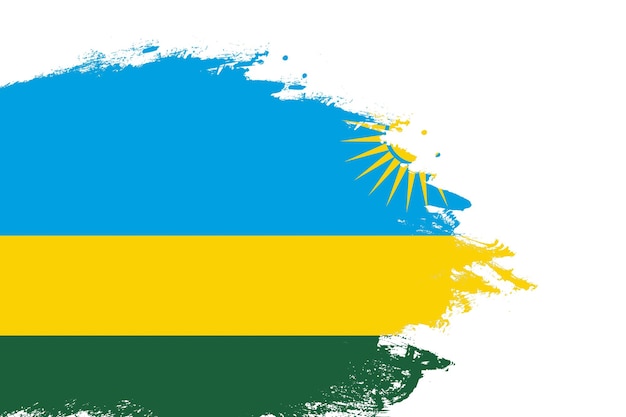 Ruanda-Flagge auf einem fleckigen Pinselstrich, isoliert auf weißem Hintergrund mit Kopierraum