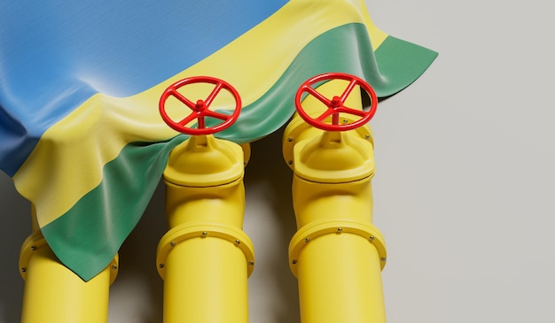 Ruanda-Flagge, die eine Öl- und Gas-Kraftstoffleitung bedeckt Konzept der Ölindustrie 3D-Rendering