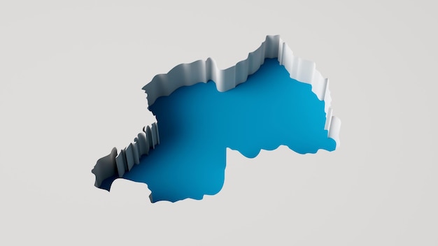 Ruanda Mapa 3d mapa de extrusão interna Profundidade do mar em azul com ilustração 3d de sombra interna