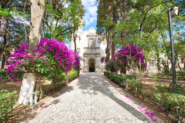 Ruas da Cidade do México Tepotzotlan e edifícios coloridos perto da praça central