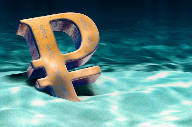 Rubel-Symbol auf dem Meeresgrund Unterwasser-3D-Rendering