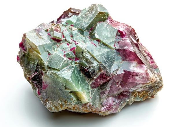 El rubí en el fondo blanco brillante de Fuchsite