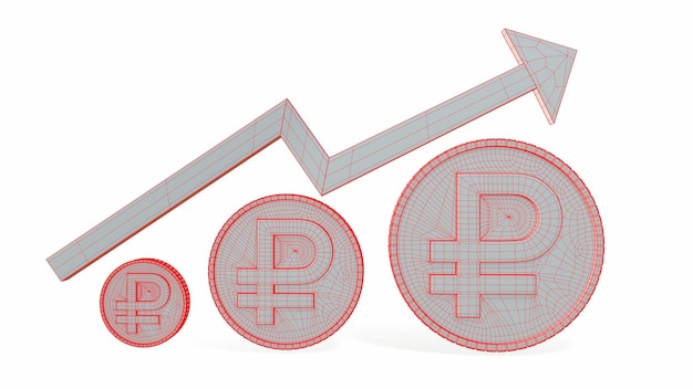 Rublo ruso El ícono creciente está arriba 3drendering