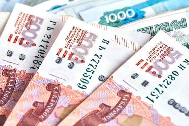 Rublos. Fundo de dinheiro russo de papel