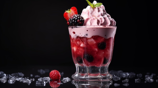 "Ruby Elegance Red Cocktail en un vaso de cristal con hielo redondo"