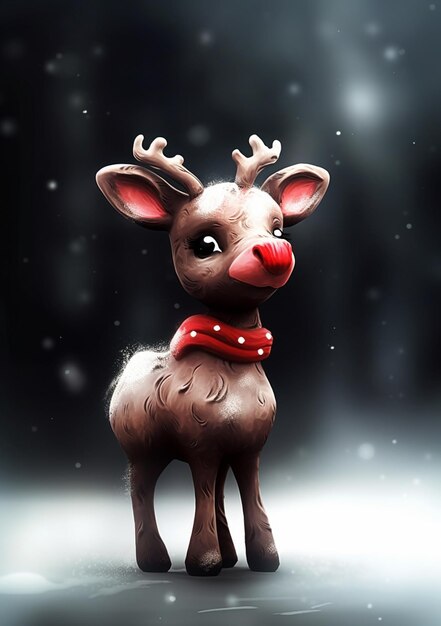 Rudolph das Rentier trägt eine rote Nase und einen roten Schal.