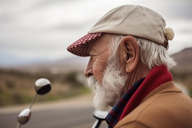 Rückansicht eines älteren Mannes, der sich auf den Golfschläger stützt, erstellt mit generativer KI