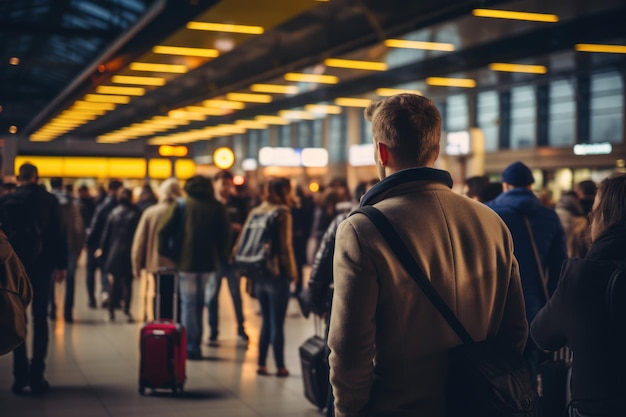 Rückansicht eines Mannes, der am Flughafen auf seinen Flug wartet