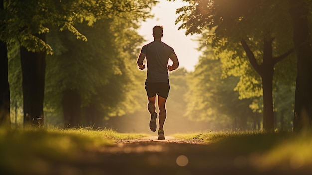 Rückansicht eines Mannes, der mit sonnengenerierender KI joggt