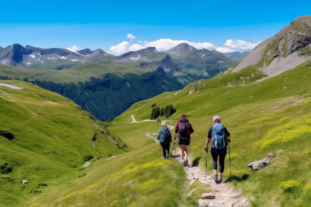 Rückansicht Wanderer Berge Natur Generate Ai