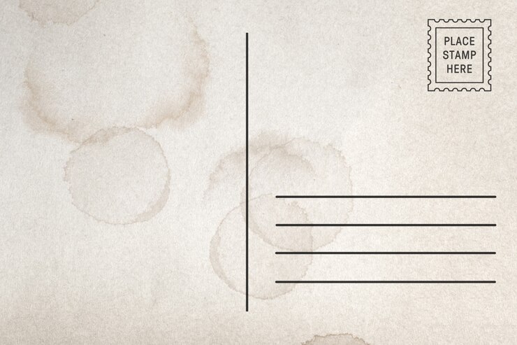 Rückseite der leeren Postkarte mit Fleck