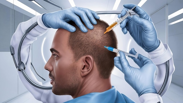 Rücksicht auf einen Mann, der eine Kopfhaut-PrP-Behandlung erhält