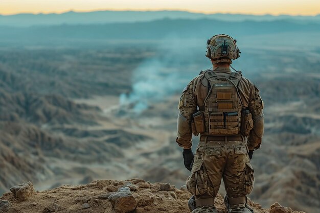 Rücksicht auf Soldaten mit Gewehr oder Scharfschütze auf weißem Hintergrund