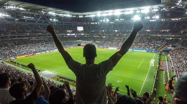 Rückwand eines männlichen Fußballfans im Stadion