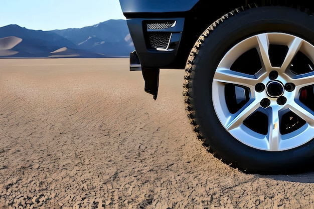 Rueda de un auto en el desierto