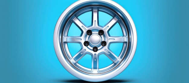 Una rueda azul con un borde de plata