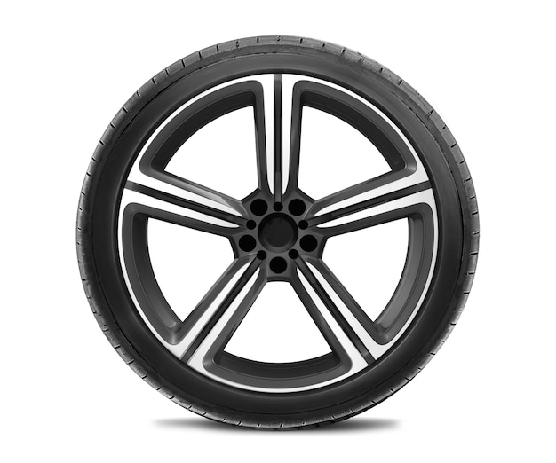 Rueda de coche aislada sobre un fondo blanco