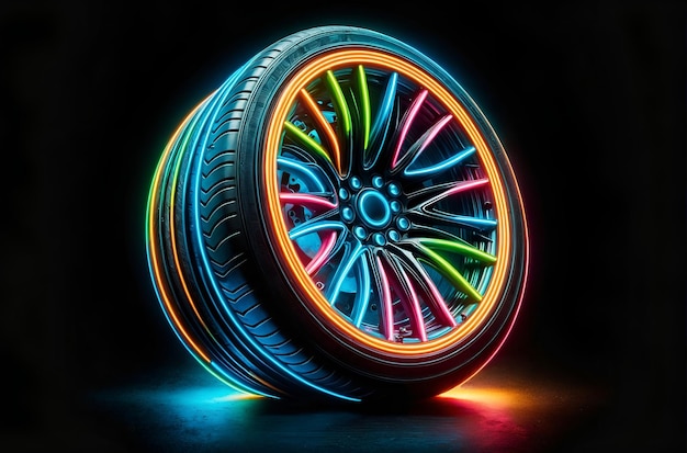 una rueda de coche diseñada creativamente para parecerse a las luces de neón