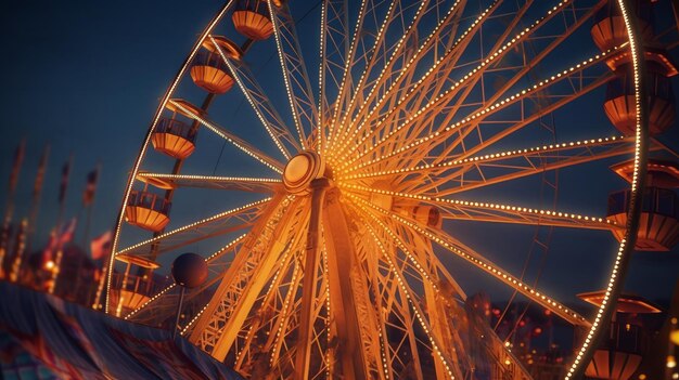 La rueda gigante en una feria brillante por la noche IA generativa