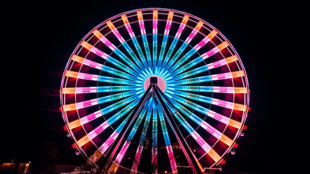 Una rueda gigante vibrante iluminando la noche