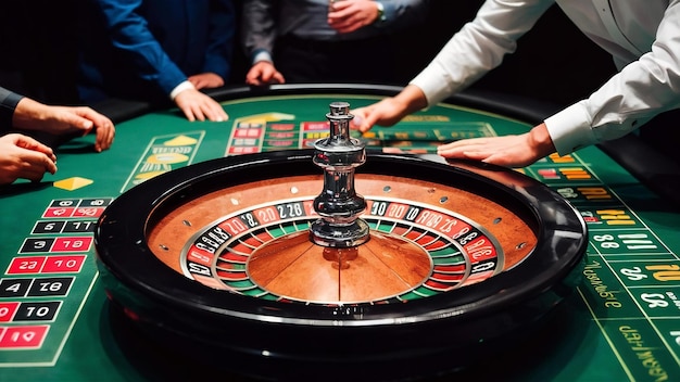 La rueda de la ruleta en una mesa de casino