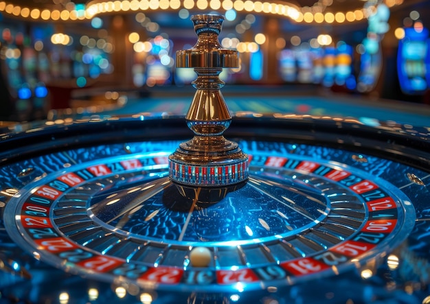 Foto rueda de la ruleta en movimiento y fondo brillante del casino