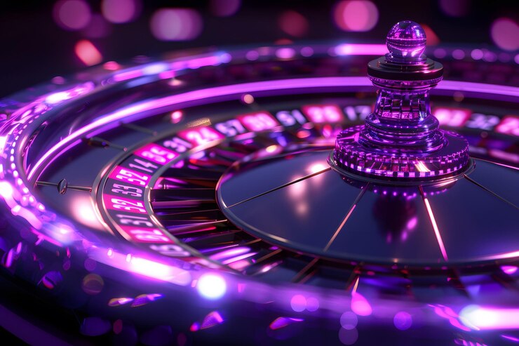 La rueda de la ruleta de neón vibrante con luces brillantes