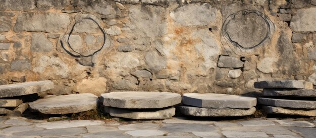 Foto ruedas de carreta expuestas en una superficie de piedra envejecida