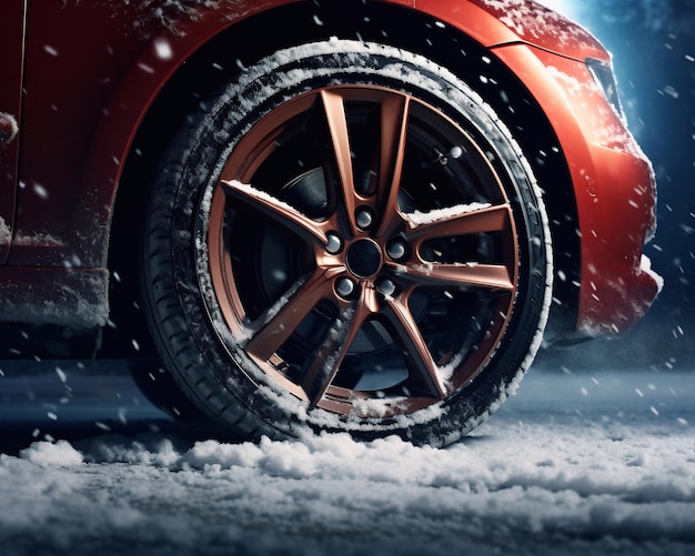 ruedas de un coche en una carretera cubierta de nieve