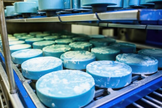 Ruedas de queso azul envejecidas a temperatura precisa